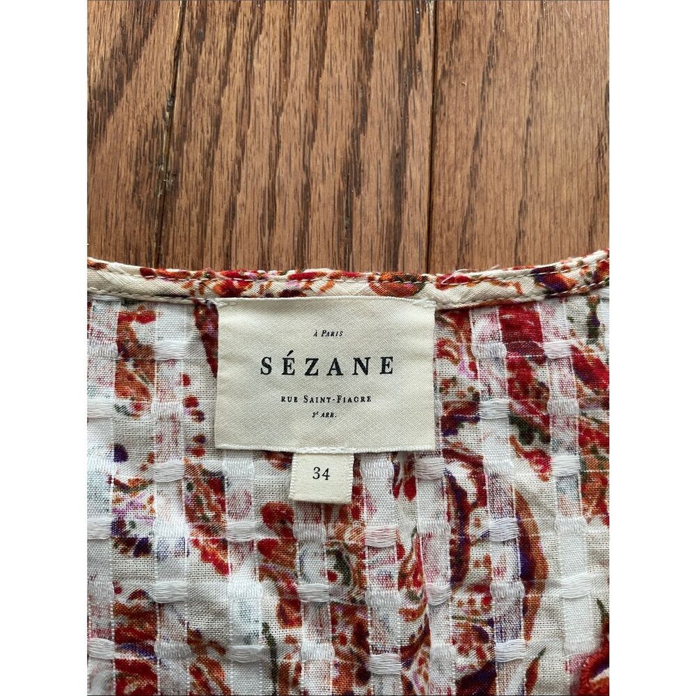 Sezane Orange Paisley Print Long Sleeve Blouse Women’s Sz 34/XS-2 - Picture 3 of 9
